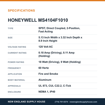 Honeywell Commercial MS4104F1010 Damper Actuator specifications — New England Supply House [NESH-SPECTABLE-V1]