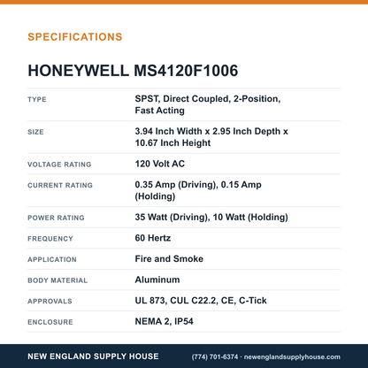 Honeywell Commercial MS4120F1006 Direct Coupled Actuator specifications — New England Supply House [NESH-SPECTABLE-V1]