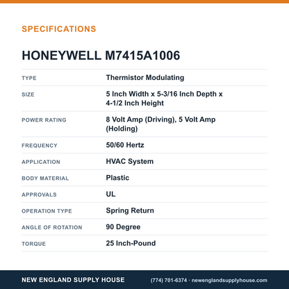 Honeywell Commercial M7415A1006 Economizer Damper Actuator specifications — New England Supply House [NESH-SPECTABLE-V1]