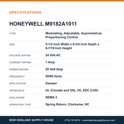 Honeywell Commercial M9182A1011 Electric Damper Actuator specifications — New England Supply House [NESH-SPECTABLE-V1]