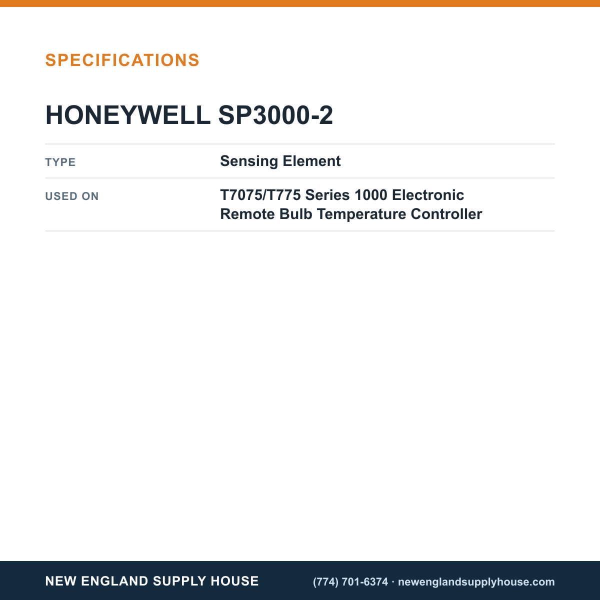 Honeywell Commercial SP3000-2 Electronic Remote Bulb Temperature Controller Sensing Element specifications — New England Supply House [NESH-SPECTABLE-V1]