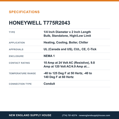 Honeywell Commercial T775R2043 Electronic Remote Temperature Controller specifications — New England Supply House [NESH-SPECTABLE-V1]