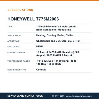 Honeywell Commercial T775M2006 Electronic Remote Temperature Controller specifications — New England Supply House [NESH-SPECTABLE-V1]
