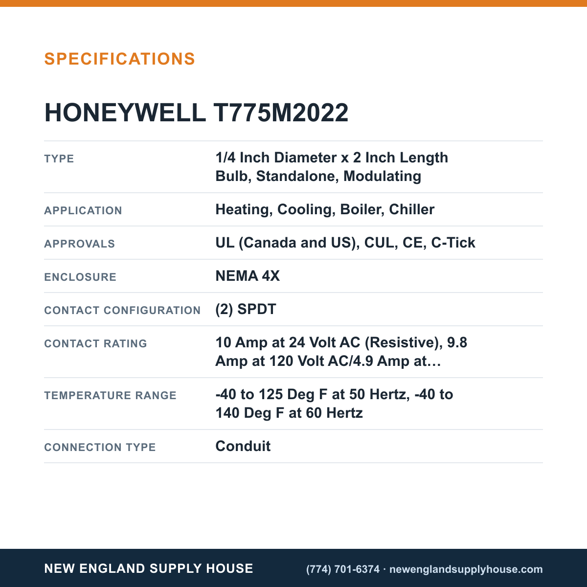 Honeywell Commercial T775M2022 Electronic Remote Temperature Controller specifications — New England Supply House [NESH-SPECTABLE-V1]