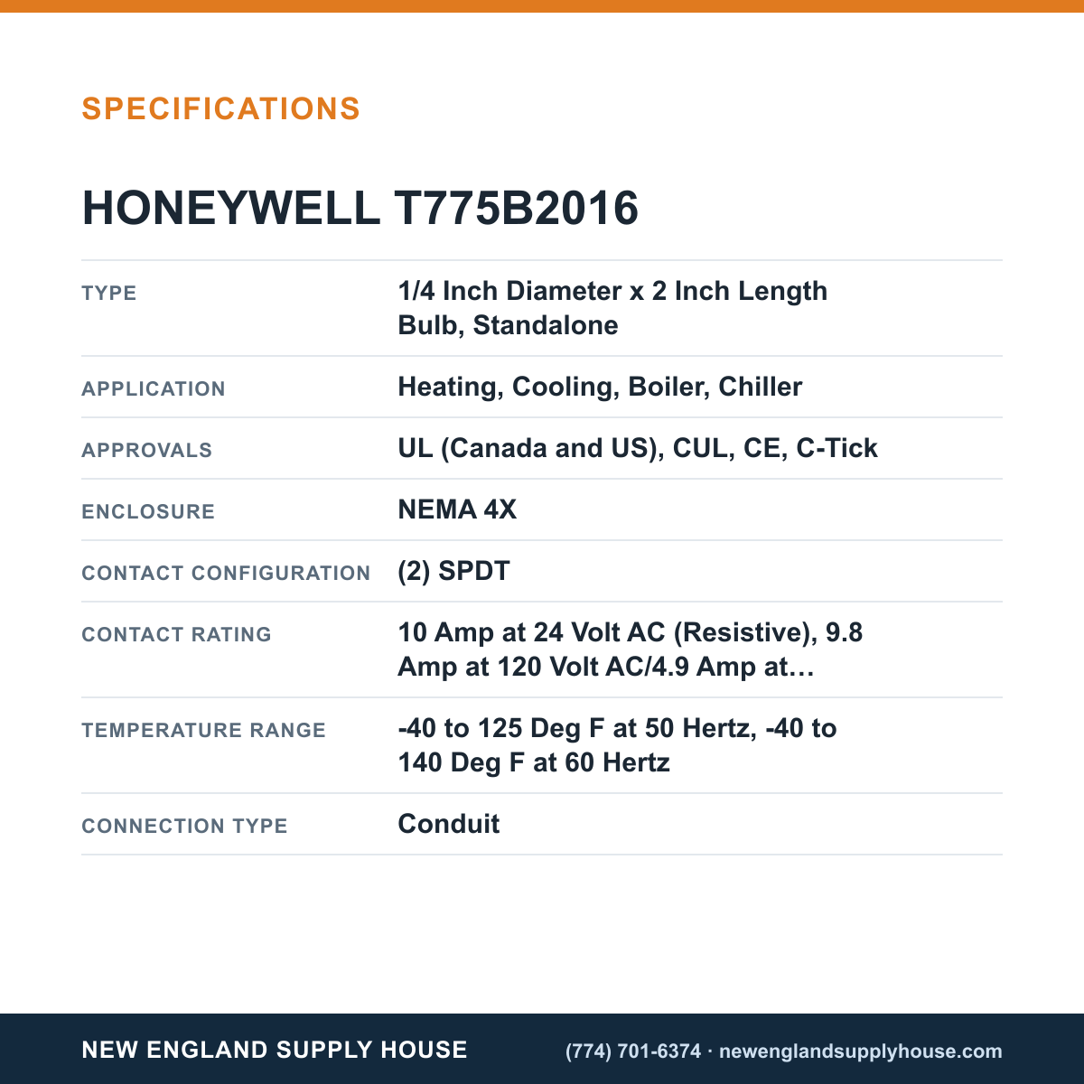 Honeywell Commercial T775B2016 Electronic Remote Temperature Controller specifications — New England Supply House [NESH-SPECTABLE-V1]