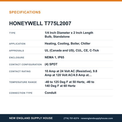 Honeywell Commercial T775L2007 Electronic Remote Temperature Controller specifications — New England Supply House [NESH-SPECTABLE-V1]