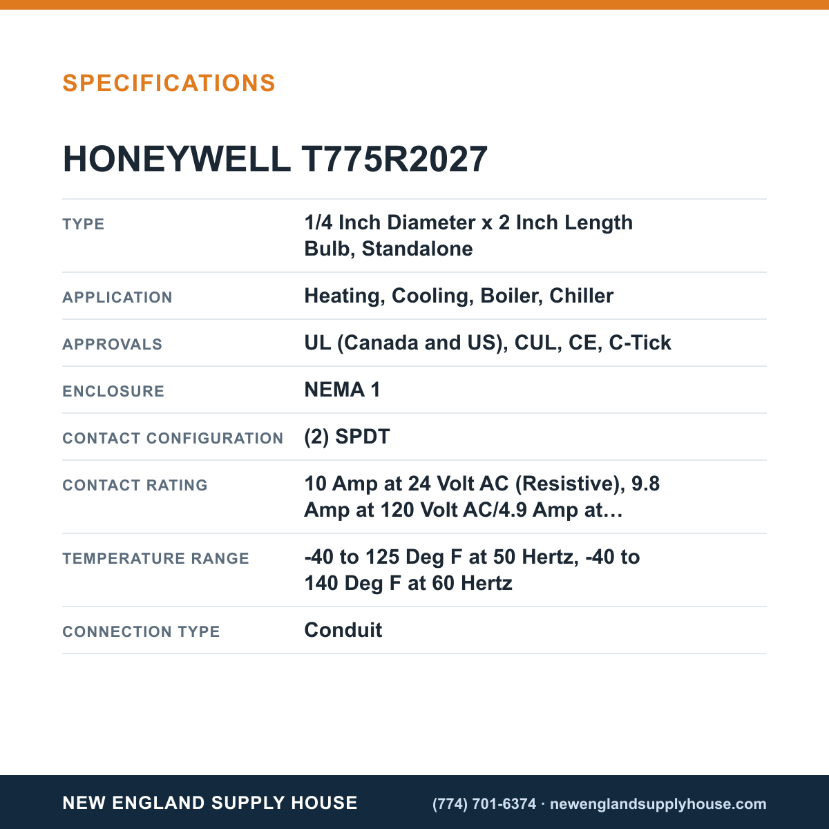 Honeywell Commercial T775R2027 Electronic Remote Temperature Controller specifications — New England Supply House [NESH-SPECTABLE-V1]