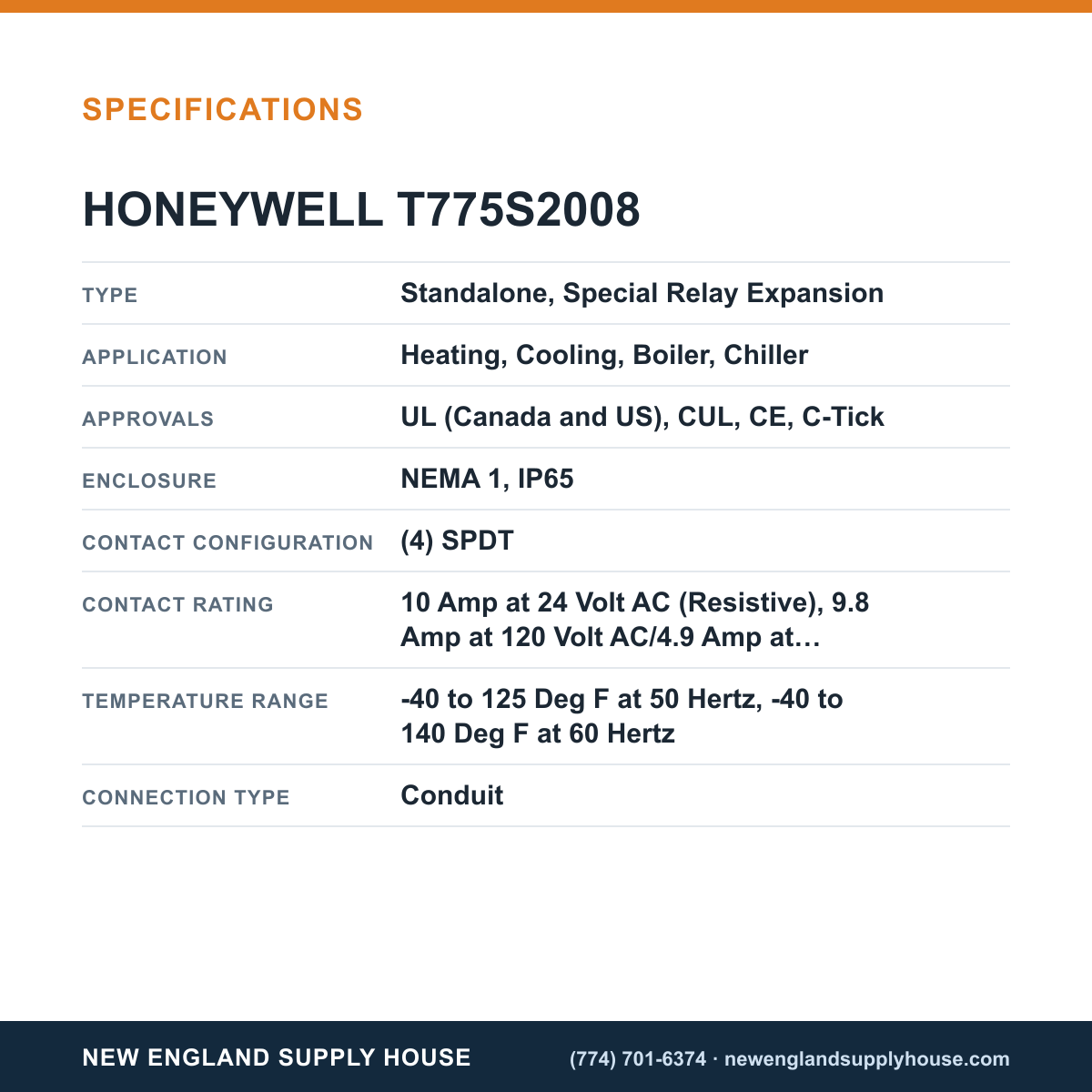 Honeywell Commercial T775S2008 Electronic Remote Temperature Controller specifications — New England Supply House [NESH-SPECTABLE-V1]