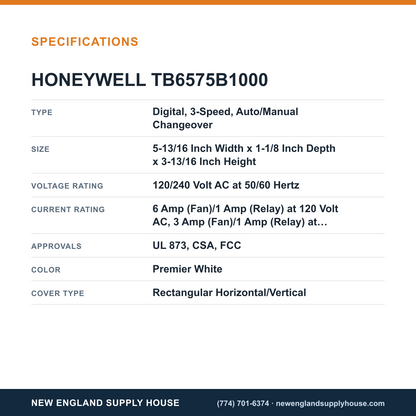 Honeywell Commercial TB6575B1000 Fan Coil Thermostat specifications — New England Supply House [NESH-SPECTABLE-V1]