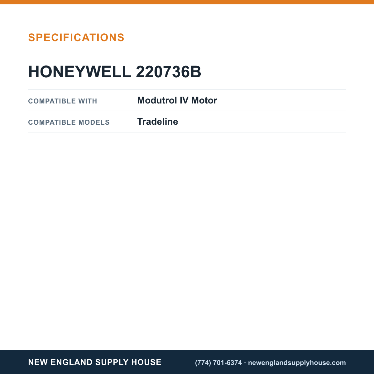 Honeywell Commercial 220736B Foot Mounted Motor Internal Auxiliary Switch Kit specifications — New England Supply House [NESH-SPECTABLE-V1]
