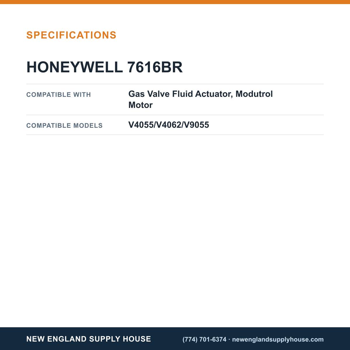 Honeywell Commercial 7616BR Gas Valve Fluid Actuator Crank Arm Assembly specifications — New England Supply House [NESH-SPECTABLE-V1]