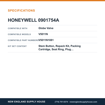 Honeywell Commercial 0901754A Globe Valve Rebuild Kit specifications — New England Supply House [NESH-SPECTABLE-V1]
