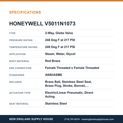 Honeywell Commercial V5011N1073 Globe Valve specifications — New England Supply House [NESH-SPECTABLE-V1]