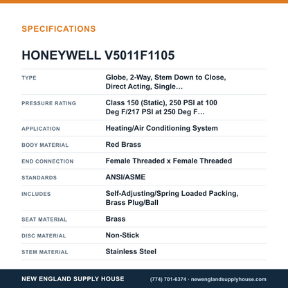 Honeywell Commercial V5011F1105 Globe Valve specifications — New England Supply House [NESH-SPECTABLE-V1]