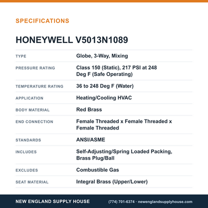 Honeywell Commercial V5013N1089 Globe Valve specifications — New England Supply House [NESH-SPECTABLE-V1]