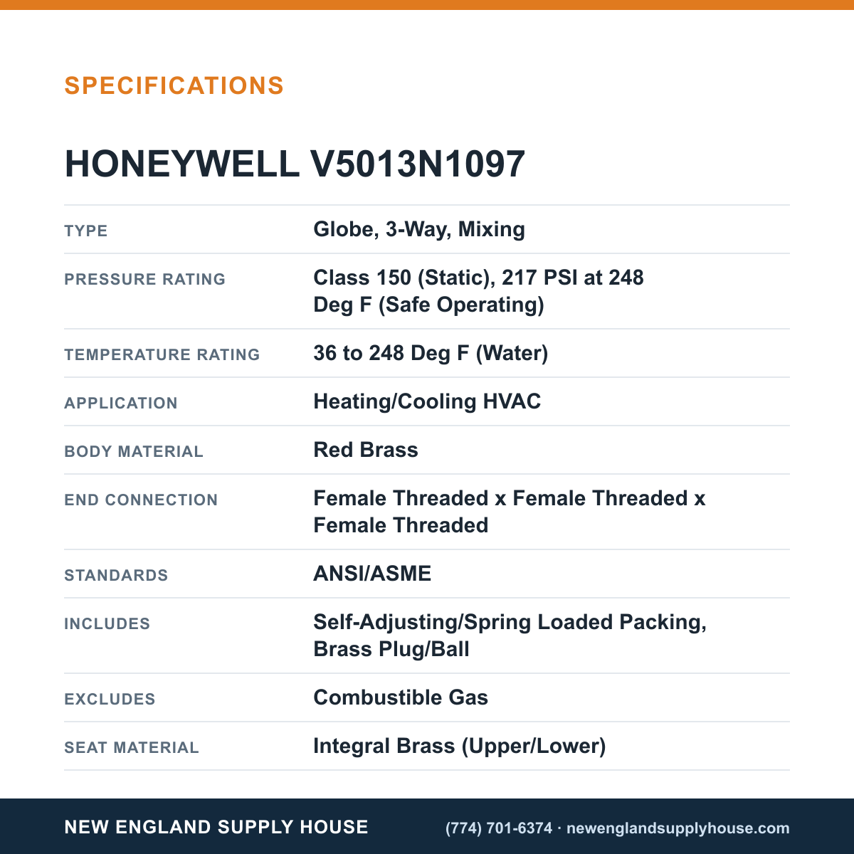 Honeywell Commercial V5013N1097 Globe Valve specifications — New England Supply House [NESH-SPECTABLE-V1]