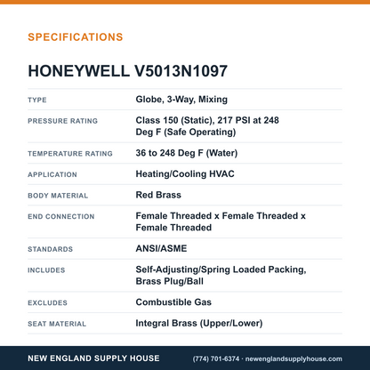Honeywell Commercial V5013N1097 Globe Valve specifications — New England Supply House [NESH-SPECTABLE-V1]