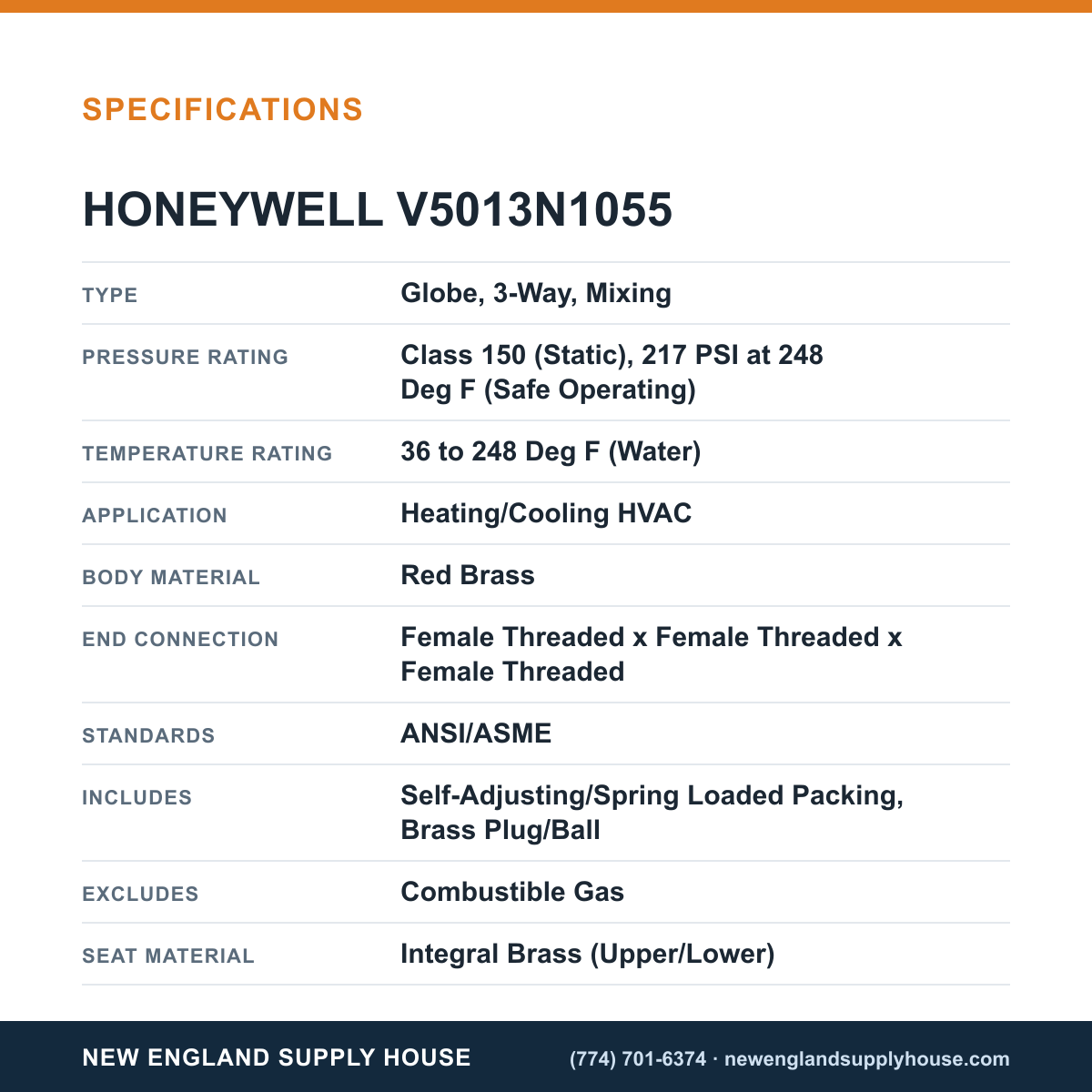 Honeywell Commercial V5013N1055 Globe Valve specifications — New England Supply House [NESH-SPECTABLE-V1]