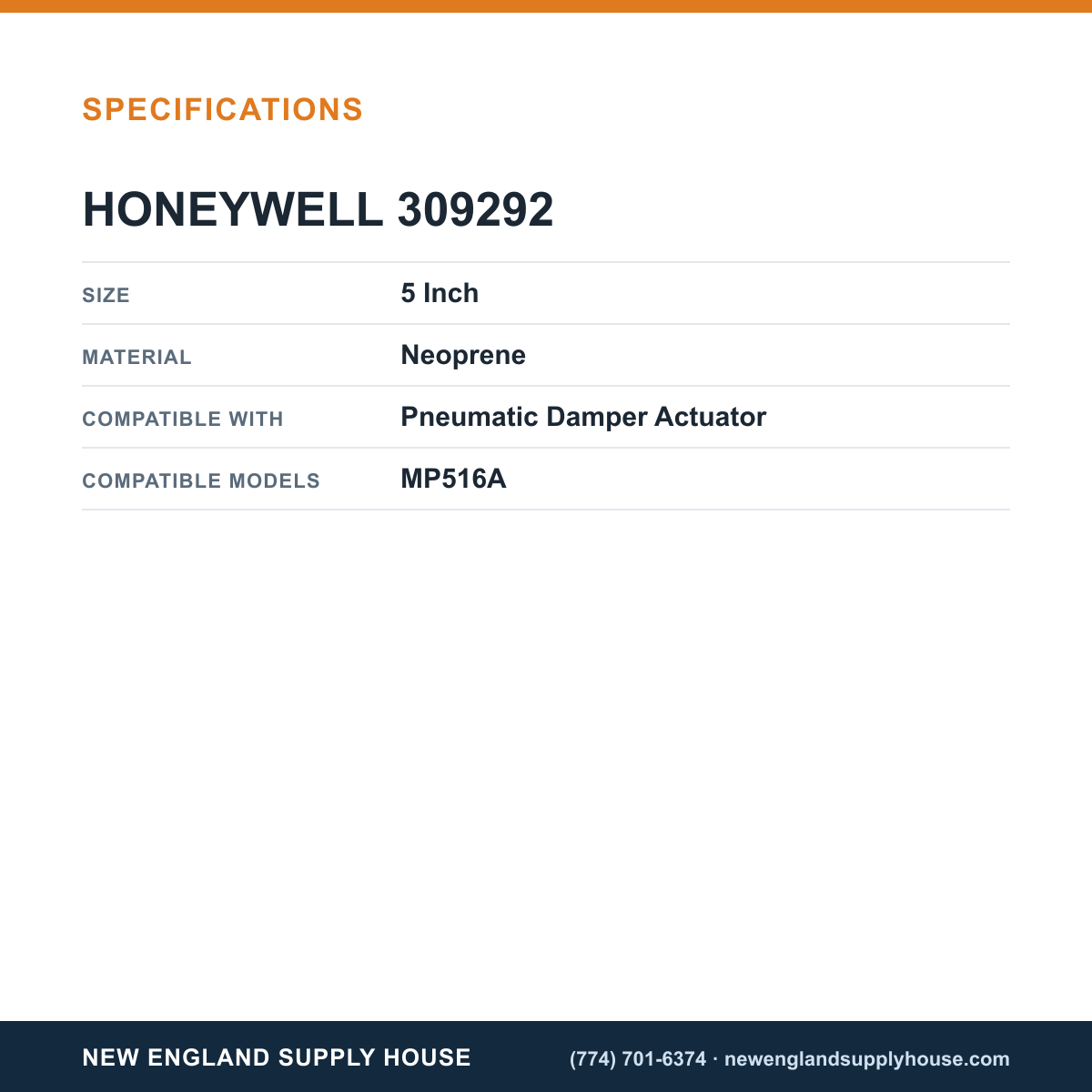 Honeywell Commercial 309292 Pneumatic Damper Actuator Diaphragm specifications — New England Supply House [NESH-SPECTABLE-V1]