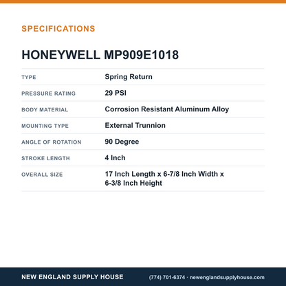 Honeywell Commercial MP909E1018 Pneumatic Damper Actuator specifications — New England Supply House [NESH-SPECTABLE-V1]