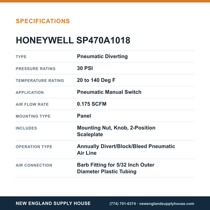Honeywell Commercial SP470A1018 Pneumatic Diverting Switch specifications — New England Supply House [NESH-SPECTABLE-V1]