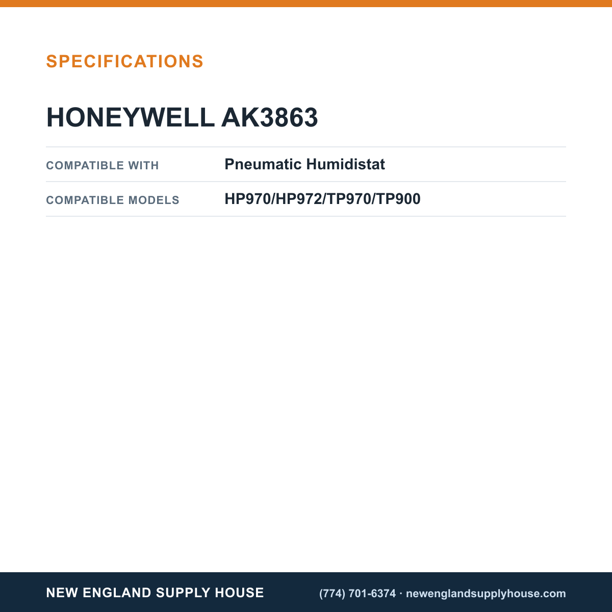 Honeywell Commercial AK3863 Pneumatic Humidistat Thermostat Tool Kit specifications — New England Supply House [NESH-SPECTABLE-V1]