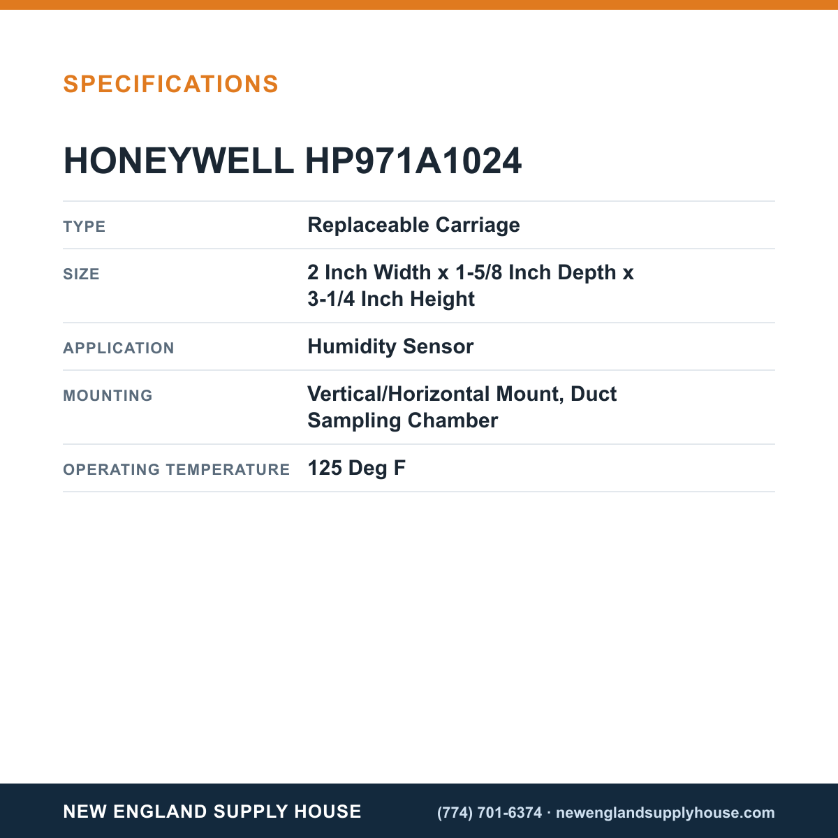 Honeywell Commercial HP971A1024 Pneumatic Humidity Sensor specifications — New England Supply House [NESH-SPECTABLE-V1]