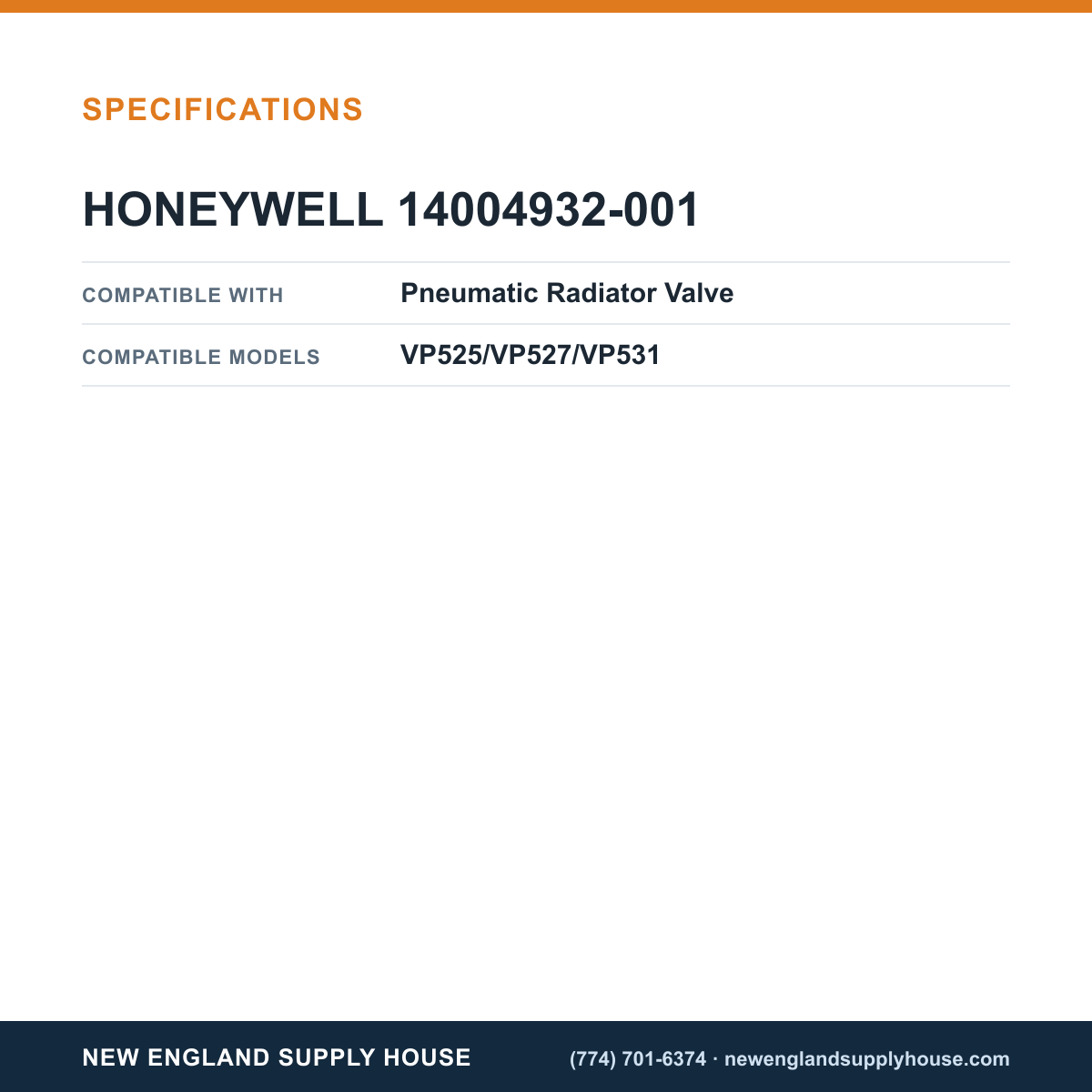 Honeywell Commercial 14004932-001 Pneumatic Radiator Valve Adapter specifications — New England Supply House [NESH-SPECTABLE-V1]