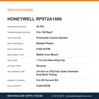 Honeywell Commercial RP972A1006 Pneumatic Reversing Relay specifications — New England Supply House [NESH-SPECTABLE-V1]