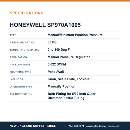 Honeywell Commercial SP970A1005 Pneumatic Switch specifications — New England Supply House [NESH-SPECTABLE-V1]