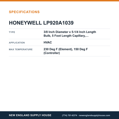 Honeywell Commercial LP920A1039 Pneumatic Temperature Controller specifications — New England Supply House [NESH-SPECTABLE-V1]
