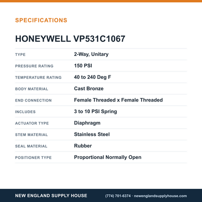 Honeywell Commercial VP531C1067 Pneumatic Terminal Unit Valve specifications — New England Supply House [NESH-SPECTABLE-V1]