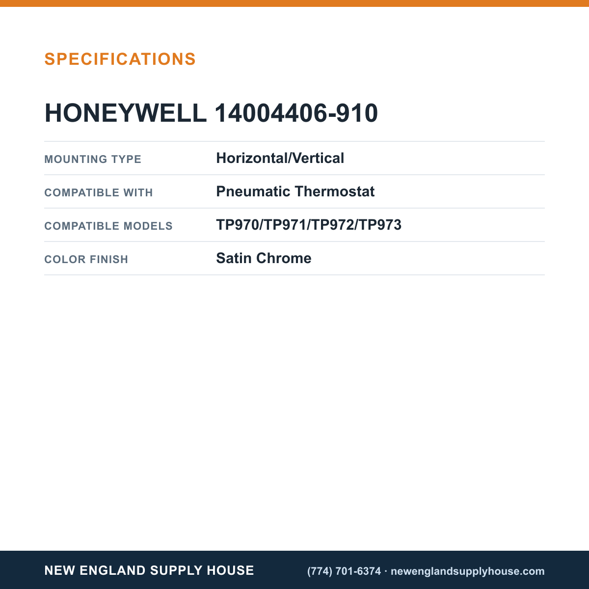 Honeywell Commercial 14004406-910 Pneumatic Thermostat Cover Kit specifications — New England Supply House [NESH-SPECTABLE-V1]