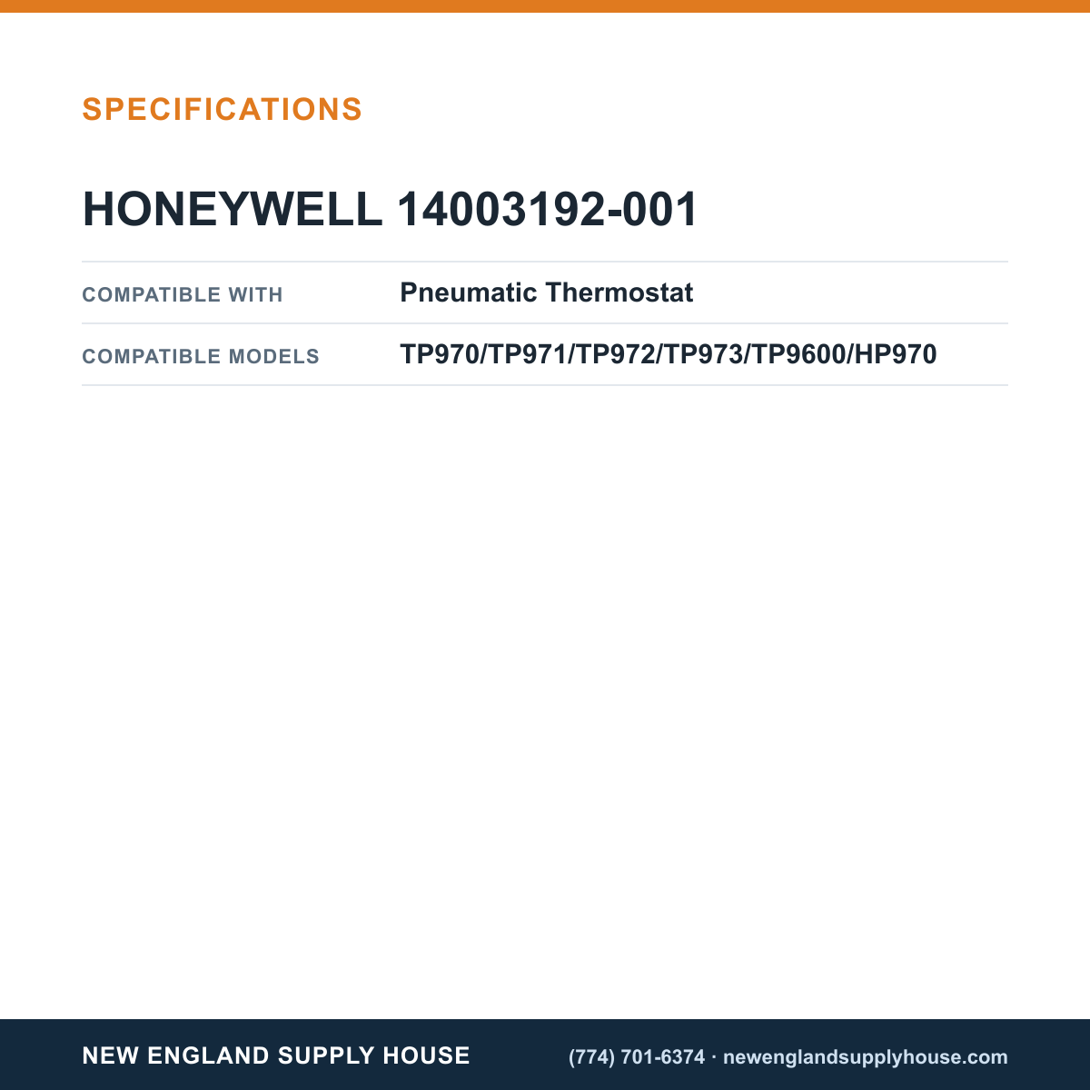 Honeywell Commercial 14003192-001 Pneumatic Thermostat Wall Plate Adapter Kit specifications — New England Supply House [NESH-SPECTABLE-V1]