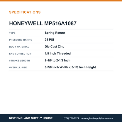 Honeywell Commercial MP516A1087 Pneumatic Unit Ventilator Damper Actuator specifications — New England Supply House [NESH-SPECTABLE-V1]