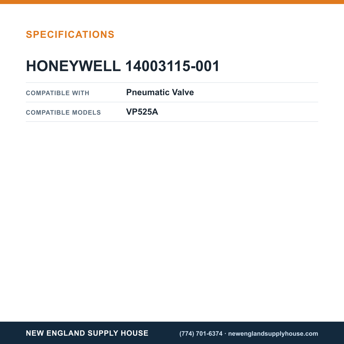 Honeywell Commercial 14003115-001 Pneumatic Valve Rebuild Kit specifications — New England Supply House [NESH-SPECTABLE-V1]