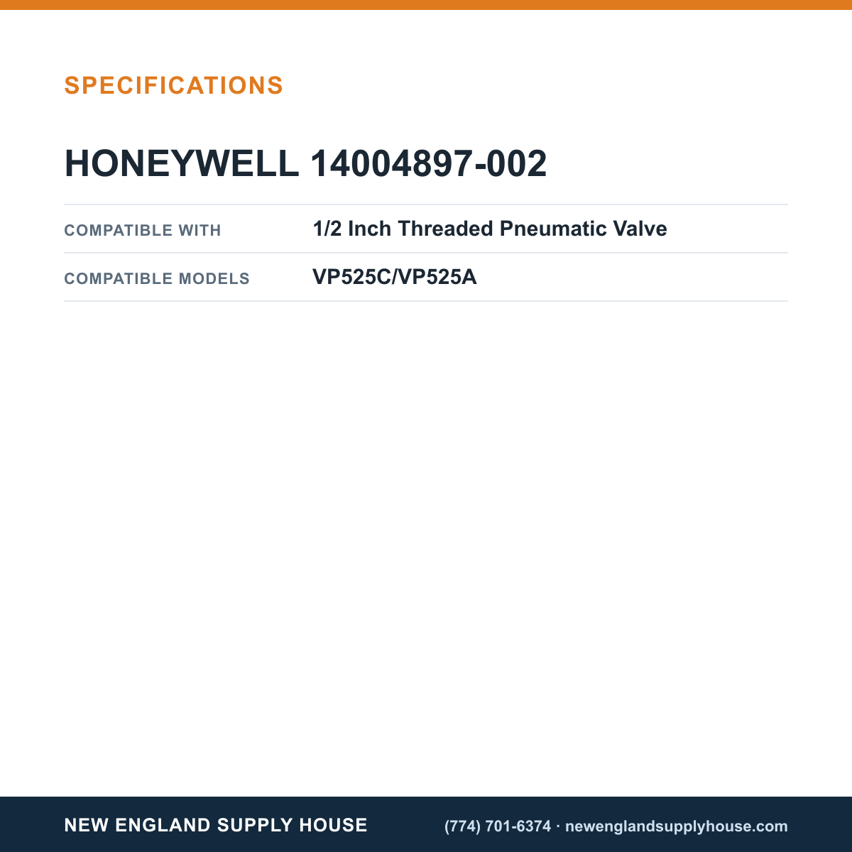 Honeywell Commercial 14004897-002 Pneumatic Valve Repair Top and Insert specifications — New England Supply House [NESH-SPECTABLE-V1]
