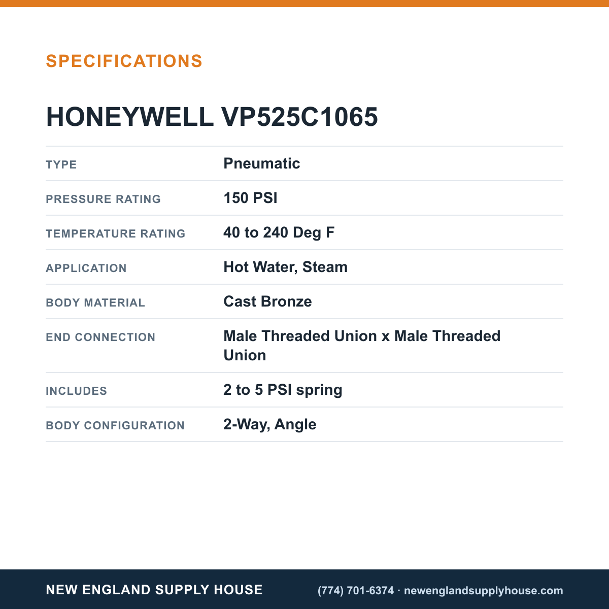 Honeywell Commercial VP525C1065 Radiator Valve specifications — New England Supply House [NESH-SPECTABLE-V1]