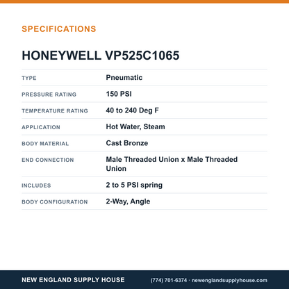 Honeywell Commercial VP525C1065 Radiator Valve specifications — New England Supply House [NESH-SPECTABLE-V1]