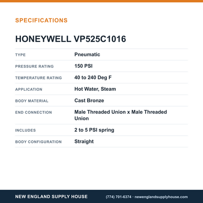 Honeywell Commercial VP525C1016 Radiator Valve specifications — New England Supply House [NESH-SPECTABLE-V1]