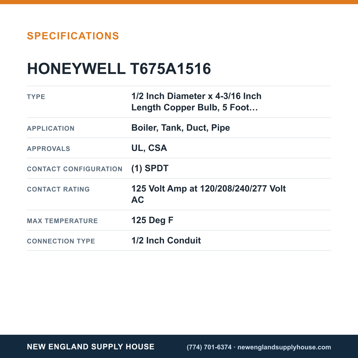 Honeywell Commercial T675A1516 Remote Temperature Controller specifications — New England Supply House [NESH-SPECTABLE-V1]
