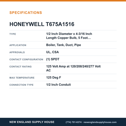 Honeywell Commercial T675A1516 Remote Temperature Controller specifications — New England Supply House [NESH-SPECTABLE-V1]