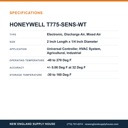 Honeywell Commercial T775-SENS-WT Return Air Temperature Sensor specifications — New England Supply House [NESH-SPECTABLE-V1]