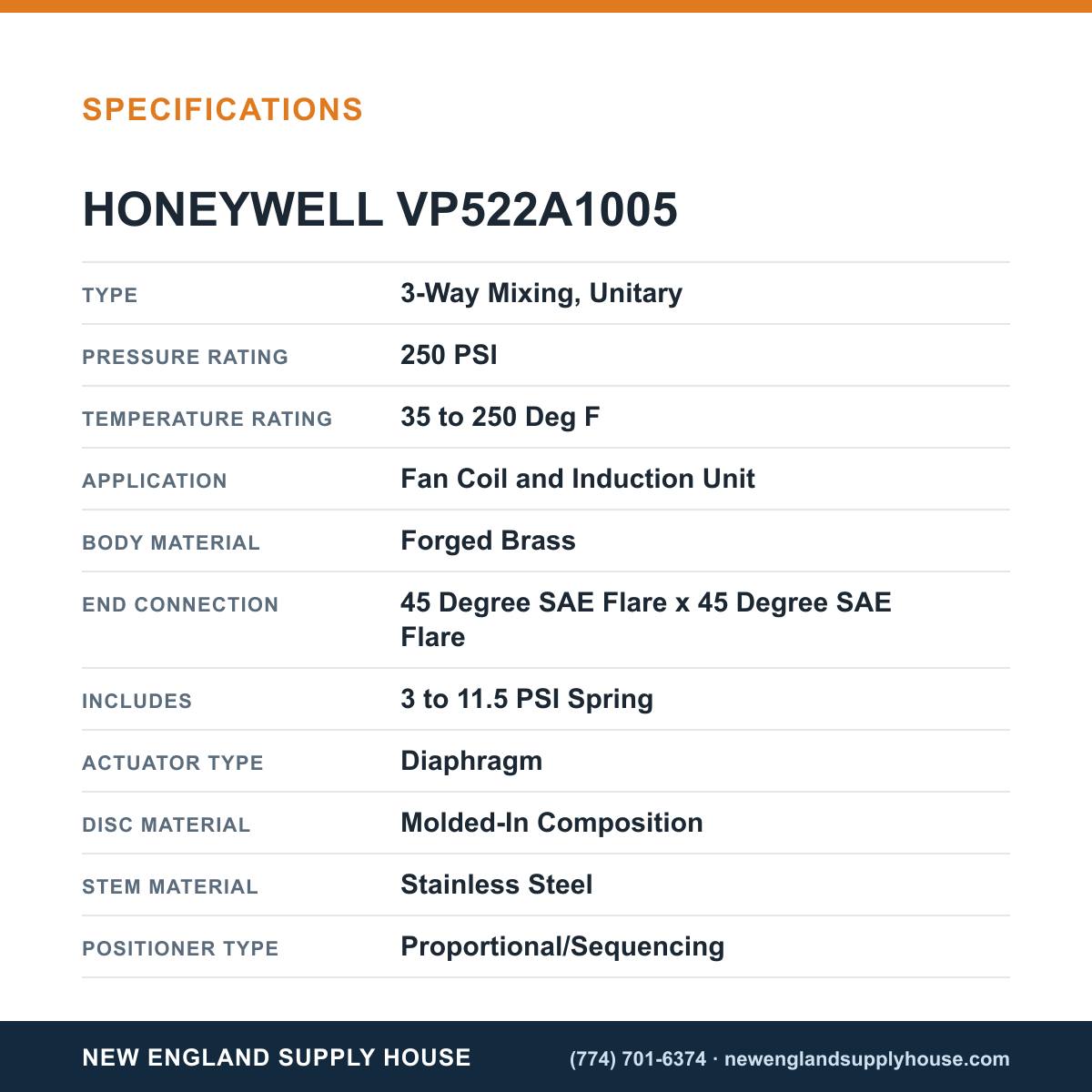 Honeywell Commercial VP522A1005 Sequencing Water Valve specifications — New England Supply House [NESH-SPECTABLE-V1]