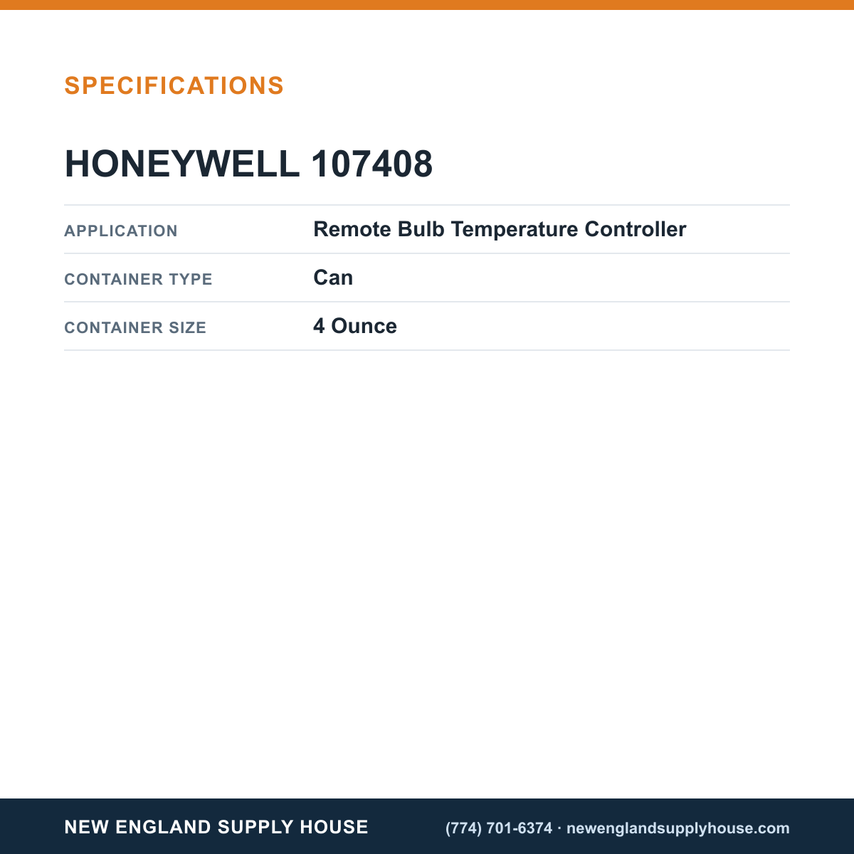 Honeywell Commercial 107408 Temperature Controller Heat Conductive Compound specifications — New England Supply House [NESH-SPECTABLE-V1]