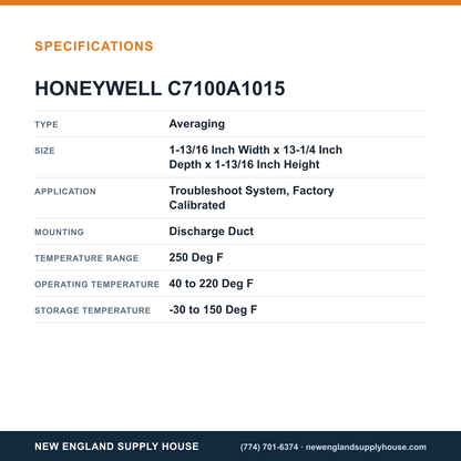 Honeywell Commercial C7100A1015 Temperature Sensor specifications — New England Supply House [NESH-SPECTABLE-V1]