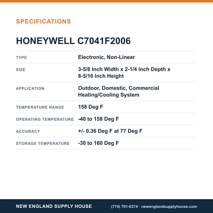 Honeywell Commercial C7041F2006 Temperature Sensor specifications — New England Supply House [NESH-SPECTABLE-V1]