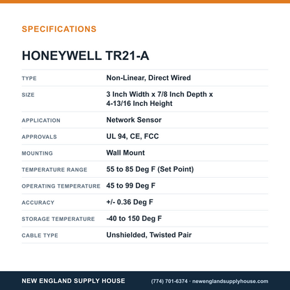 Honeywell Commercial TR21-A Temperature Sensor specifications — New England Supply House [NESH-SPECTABLE-V1]