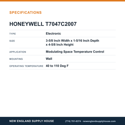 Honeywell Commercial T7047C2007 Thermostat Sensor specifications — New England Supply House [NESH-SPECTABLE-V1]