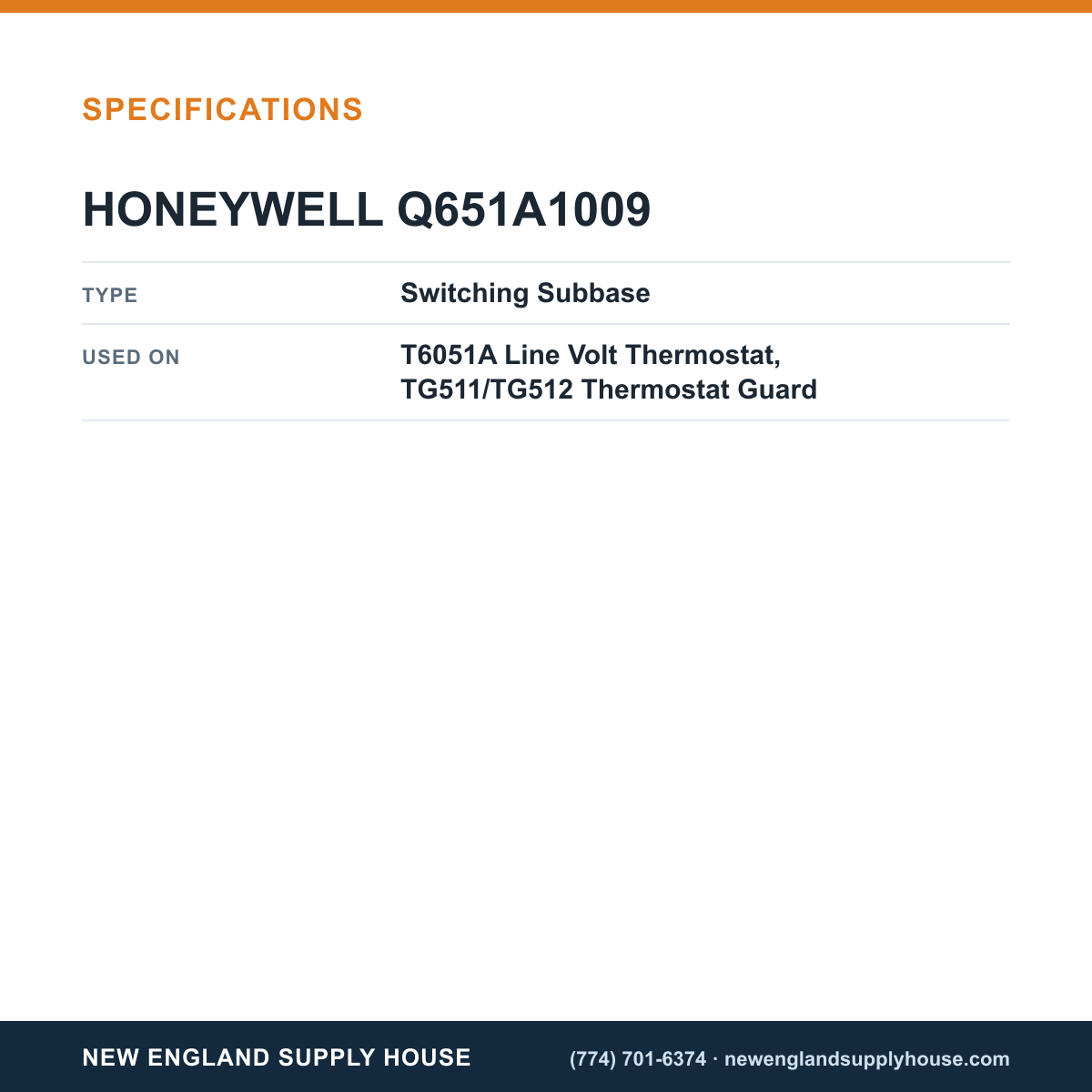 Honeywell Commercial Q651A1009 Thermostat Switching Sub Base specifications — New England Supply House [NESH-SPECTABLE-V1]